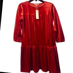 KIDS Girls Cooper Key Holiday Red Velvet Velour Long Sleeves Holiday Dre…